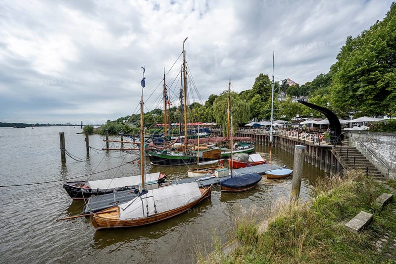 Historic sailboats in the museum harbor Övelgönne, Altona, Hamburg, Germany