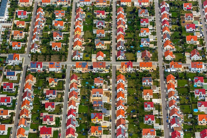 New development area, semi-detached houses, semi-detached house, residential property, condominiums, Burgweinting, Regensburg, independent city in Eastern Bavaria, Bavaria, Germany, Europe, aerial photo, birds-eyes view, aerial photograph, aerial photography, aerial photography, overview, overview, bird's eye view
