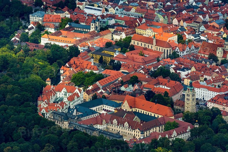 St. Emmeram's Monastery, it St. Emmeram's Basilica and the main administration in Thurn und Taxis Castle, Regensburg, independent city in Eastern Bavaria, Bavaria, Germany, Europe, aerial view, bird's eye view, aerial photography, aerial photography, overview, bird's eye view