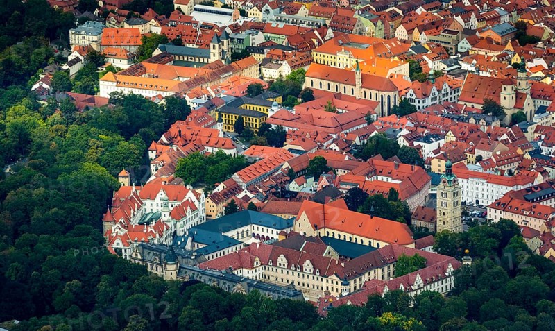 St. Emmeram's Monastery, it St. Emmeram's Basilica and the main administration in Thurn und Taxis Castle, Regensburg, independent city in Eastern Bavaria, Bavaria, Germany, Europe, aerial view, bird's eye view, aerial photography, aerial photography, overview, bird's eye view