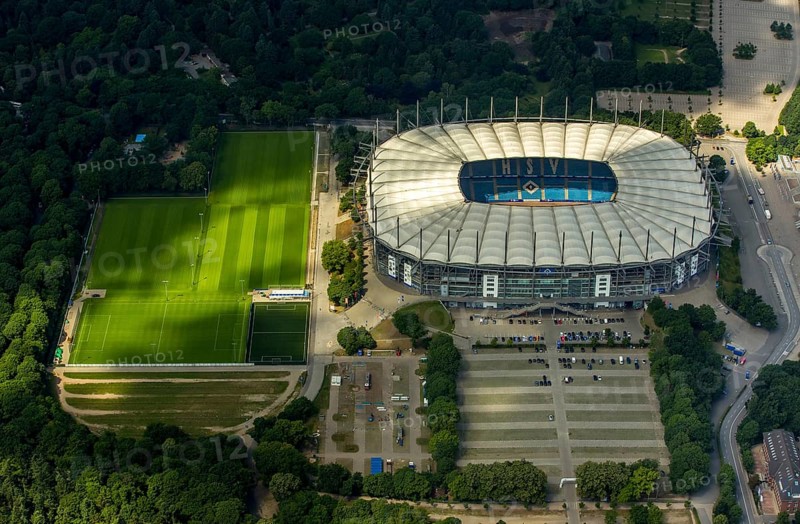 AOL Arean Hamburg, Hamburger SV stadium, Volkspark stadium, Bundesliga stadium, Hamburg, Free and Hanseatic City of Hamburg, Germany, Europe, aerial view, birds-eyes view, aerial photography, aerial photography, aerial photography, overview, bird's eye view
