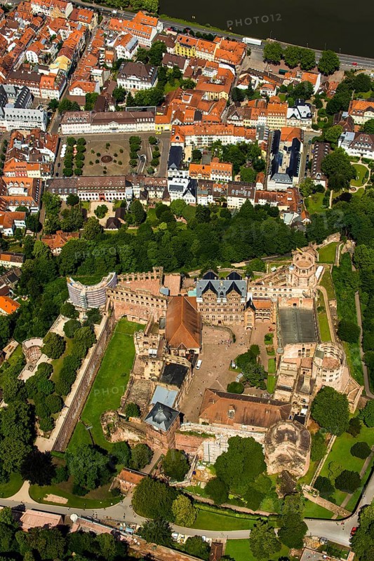 Heidelberg Castle, Heidelberg Castle, Heidelberg Castle Ruins, Heidelberg, Rhein-Neckar-Kreis, Baden-Württemberg, Germany, Europe, aerial view, birds-eyes view, aerial photography, aerial photography, overview, overview, bird's eye view