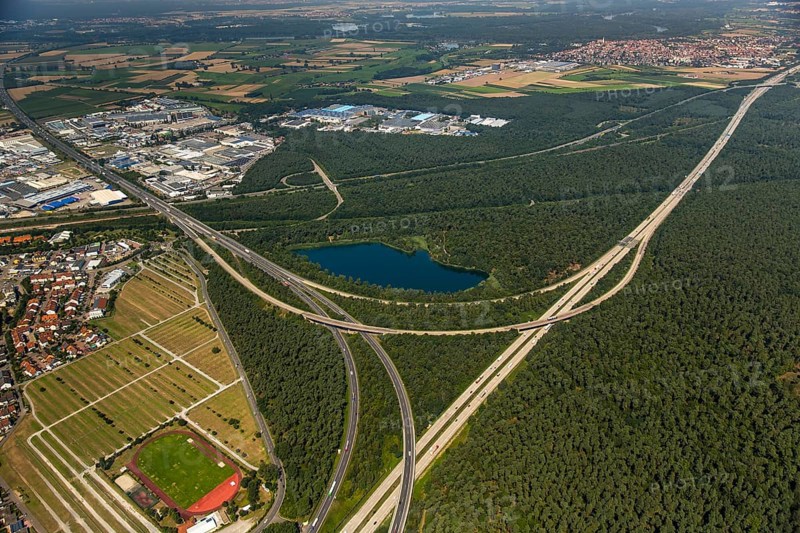 Motorway junction Hockenheim A6 and A61, Hockenheim, Baden-Württemberg, Germany, Europe, aerial photo, birds-eyes view, aerial photography, aerial photography, overview, bird's eye view