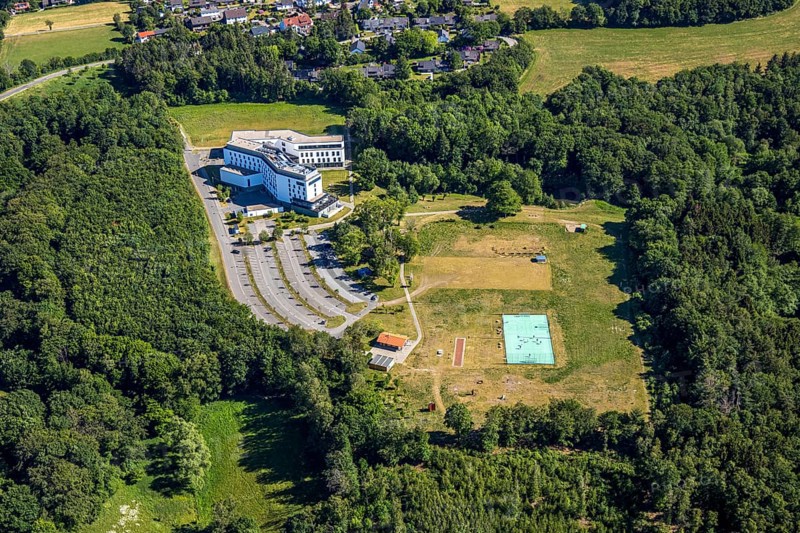 Aerial view, IG-Metall-Bildungszentrum, Sprockhövel, Ruhr area, North Rhine-Westphalia, Germany, education centre, DE, Ennepe-Ruhr-Kreis, Europe, football pitch, trade union IG Metall, conference centre, aerial view, aerial photography, aerial photography, Otto-Brenner-Straße, overview, bird's-eye view, birds-eyes view, overview