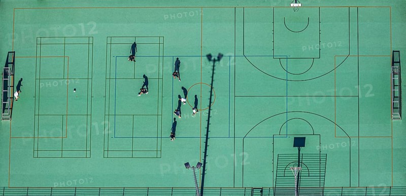 Aerial view, football pitch at IG Metall training centre, Sprockhövel, Ruhr area, North Rhine-Westphalia, Germany, training centre, DE, Ennepe-Ruhr district, Europe, football pitch, IG Metall trade union, conference centre, aerial view, aerial photography, aerial photography, shadow casting, sport, sports facility, overview, bird's-eye view, overview