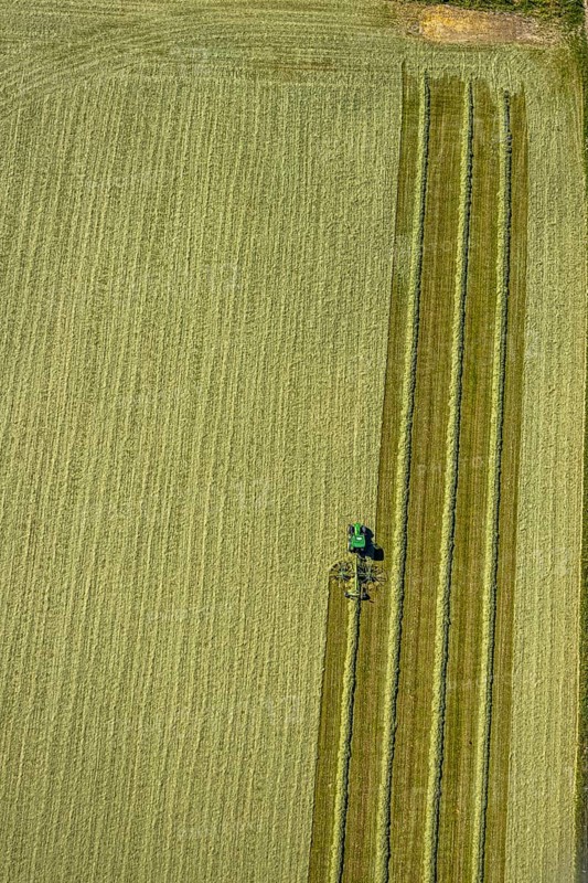 Aerial view, agricultural area, tractor mowing meadow, Gennebreck, Sprockhövel, Ruhr area, North Rhine-Westphalia, Germany, DE, Ennepe-Ruhr-Kreis, Europe, agriculture, agricultural fields, agricultural business, farm, aerial view, aerial photography, aerial photography, tractor, overview, bird's eye view, meadows and fields, birds-eyes view, overview