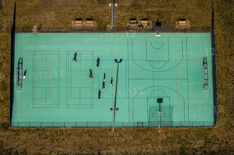 Aerial view, football pitch at IG Metall training centre, Sprockhövel, Ruhr area, North Rhine-Westphalia, Germany, training centre, DE, Ennepe-Ruhr district, Europe, football pitch, IG Metall trade union, conference centre, aerial view, aerial photography, aerial photography, shadow casting, sport, sports facility, overview, bird's-eye view, overview