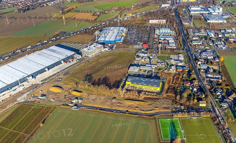 Aerial view, Woolworth builds new headquarters in the intermunicipal industrial estate Unna/Kamen, next to IKEA Kamen, Südkamen, Kamen, Ruhr area, North Rhine-Westphalia, Germany, Unna, DE, Europe, birds-eyes view, aerial photography, aerial photography, overview, bird's eye view