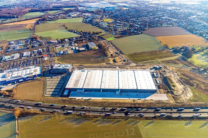 Aerial view, Woolworth builds new headquarters in the intermunicipal industrial estate Unna/Kamen, next to IKEA Kamen, Südkamen, Kamen, Ruhr area, North Rhine-Westphalia, Germany, Unna, DE, Europe, birds-eyes view, aerial photography, aerial photography, overview, bird's eye view