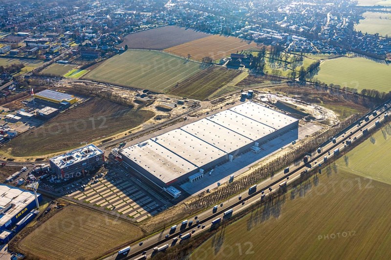Aerial view, Woolworth builds new headquarters in the intermunicipal commercial area Unna/Kamen, next to IKEA Kamen, Südkamen, Kamen, Ruhr area, North Rhine-Westphalia, Germany, DE, Europe, birds-eyes view, aerial photography, aerial photography, overview, overview, bird's eye view