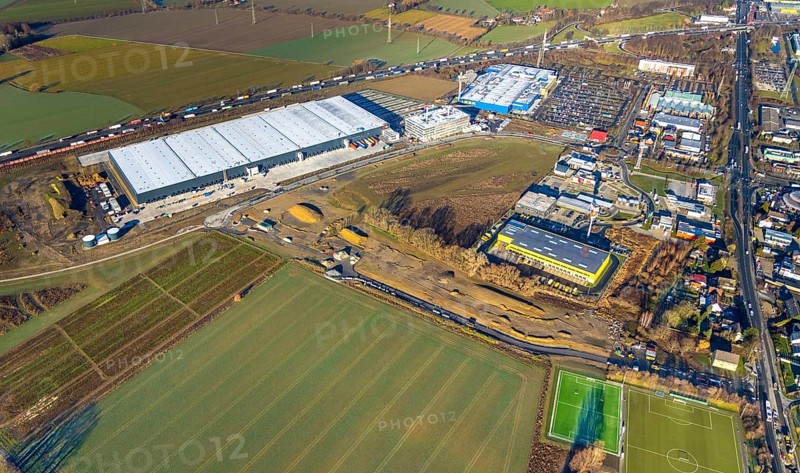 Aerial view, Woolworth builds new headquarters in the intermunicipal industrial estate Unna/Kamen, next to IKEA Kamen, Südkamen, Kamen, Ruhr area, North Rhine-Westphalia, Germany, Unna, DE, Europe, birds-eyes view, aerial photography, aerial photography, overview, bird's eye view
