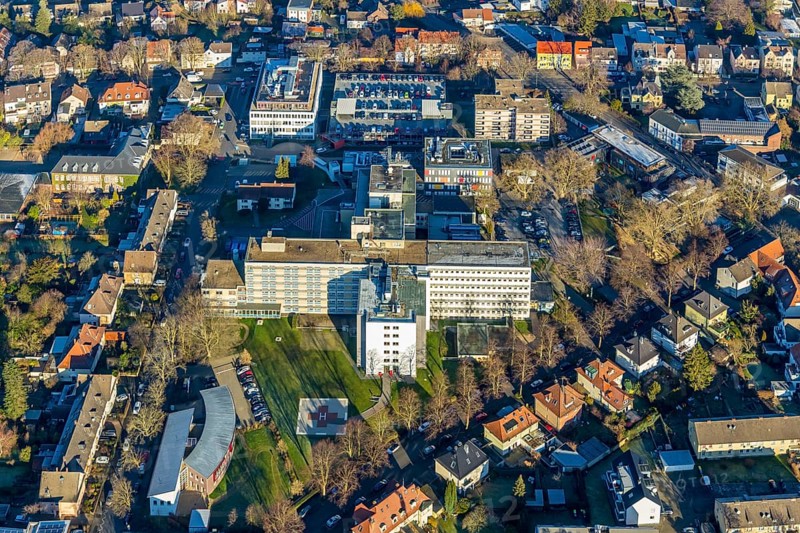 Aerial photo, Evangelisches Krankenhaus Unna, Holbeinstraße, EVK Unna, Unna, Ruhr area, North Rhine-Westphalia, Germany, DE, Europe, birds-eyes view, aerial photograph, aerial photography, aerial photography, overview, bird's-eye view