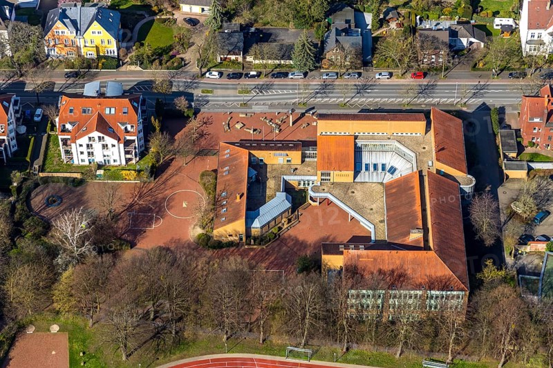 Aerial photo, Pestalozzi-Gymnasium Unna, Weiterbildungskolleg Unna, Unna, Ruhr area, North Rhine-Westphalia, Germany, education, educational institution, DE, Europe, grammar school, college, teaching institute, aerial photo, aerial photography, aerial photography, Morgenstraße, school, overview, bird's-eye view, birds-eyes view, overview