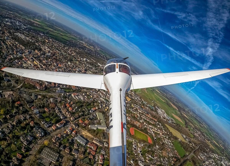 Aerial view, flight over Unna by motor glider, city centre Unna, touring motor glider Hoffmann Dimona H36, Unna, Ruhr area, North Rhine-Westphalia, Germany