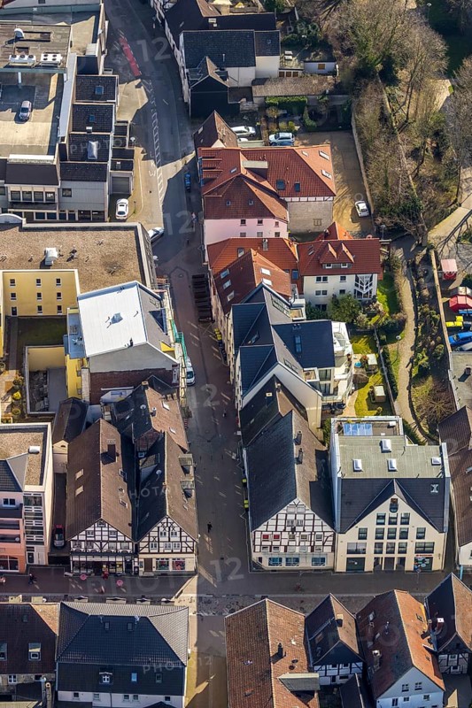 Aerial view, old town, Massener Straße, Gürtelstraße, half-timbered houses, Unna, Ruhr area, North Rhine-Westphalia, Germany, DE, Europe, aerial view, aerial photography, aerial photography, overview, bird's-eye view, overview