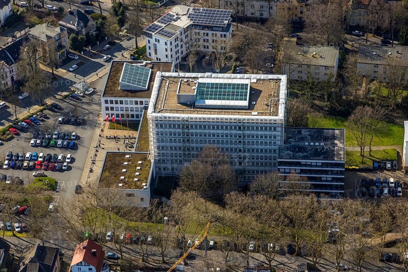 Aerial view, Unna district administration, Unna district economic development agency, Unna, Ruhr area, North Rhine-Westphalia, Germany, authority, DE, Europe, Friedrich-Ebert-Straße, district administration, aerial view, aerial photography, aerial photography, photovoltaics, photovoltaic system, town hall, solar, solar system, solar energy, solar energy, city administration, overview, administrative area, bird's-eye view, bird's-eye view, overview