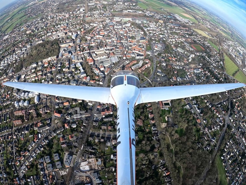 Aerial view, flight over Unna with a motor glider, city centre Unna, touring motor glider Hoffmann Dimona H36, Unna, Ruhr area, North Rhine-Westphalia, Germany, D-KAFM, DE, Europe, aerial view, aerial photography, aerial photography, motor glider, overview, bird's-eye view, overview