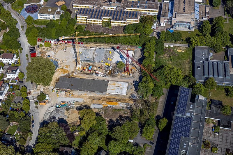 Aerial view, construction area Berliner Allee residential development, school centre north, Unna, Ruhr area, North Rhine-Westphalia, Germany, construction work, construction area, construction site, building plots, construction measure, construction project, construction site, vocational college, education, educational institution, DE, development, Europe, comprehensive school, grammar school, capacity requirement, teaching institute, aerial view, aerial photography, aerial photography, new building, school, sports hall, overview, bird's eye view, bird's eye view, overview