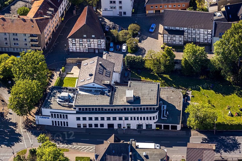 Aerial photo, Hellweger Anzeiger and Westfälische Rundschau, waterway, Unna, Ruhr area, North Rhine-Westphalia, Germany, DE, Europe, aerial photography, aerial photography, overview, bird's-eye view, newspaper publisher, birds-eyes view, overview
