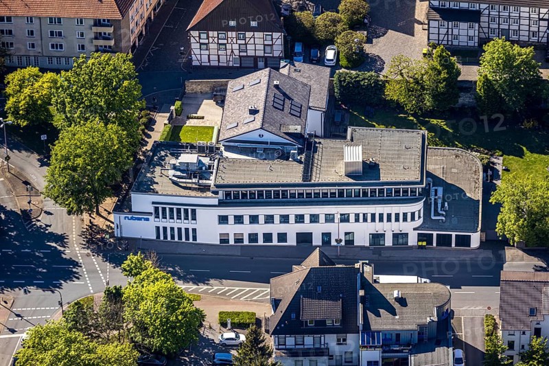 Aerial photo, Hellweger Anzeiger and Westfälische Rundschau, waterway, Unna, Ruhr area, North Rhine-Westphalia, Germany, DE, Europe, aerial photography, aerial photography, overview, bird's-eye view, newspaper publisher, birds-eyes view, overview