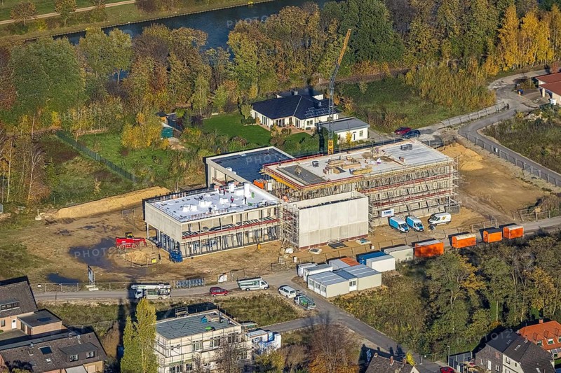 Aerial view, construction site, new building, Am Dreieck, Wesel-Datteln-Kanal, Friedrichsfeld, Voerde, Ruhr area, North Rhine-Westphalia, Germany, construction work, construction, construction area, building site, building plots, construction project, construction site, DE, Europe, property tax, real estate, aerial photograph, aerial photography, aerial photography, new building, overview, bird's eye view, residential complex, living and living, residential area, residential buildings, residential quality, residential neighbourhood, residential estate, birds-eyes view, overview