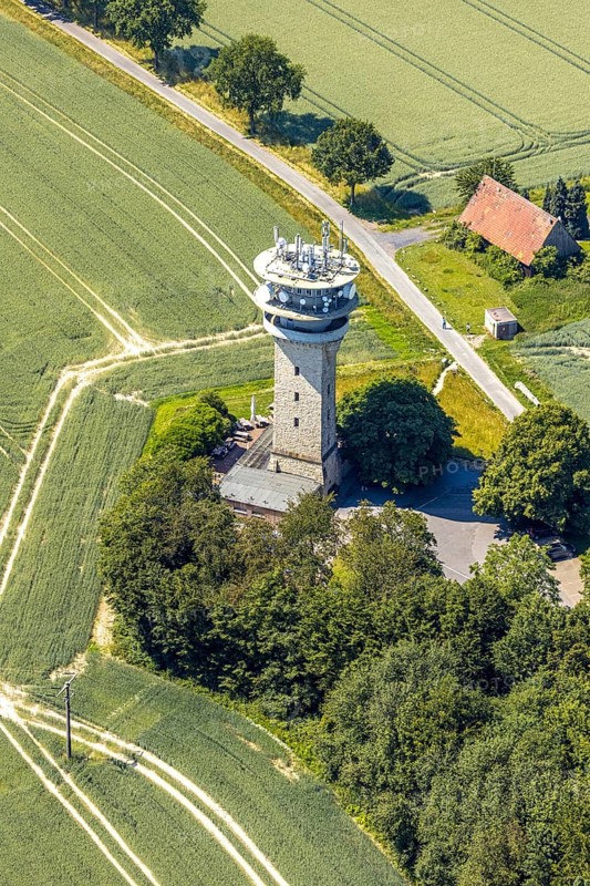 Aerial view, Baumberge, Longinusturm, Nottuln, Münsterland, North Rhine-Westphalia, Germany, observation tower, DE, Europe, aerial view, aerial photography, aerial photography, sight, tower, overview, bird's-eye view, meadows and fields, birds-eyes view, historical, overview