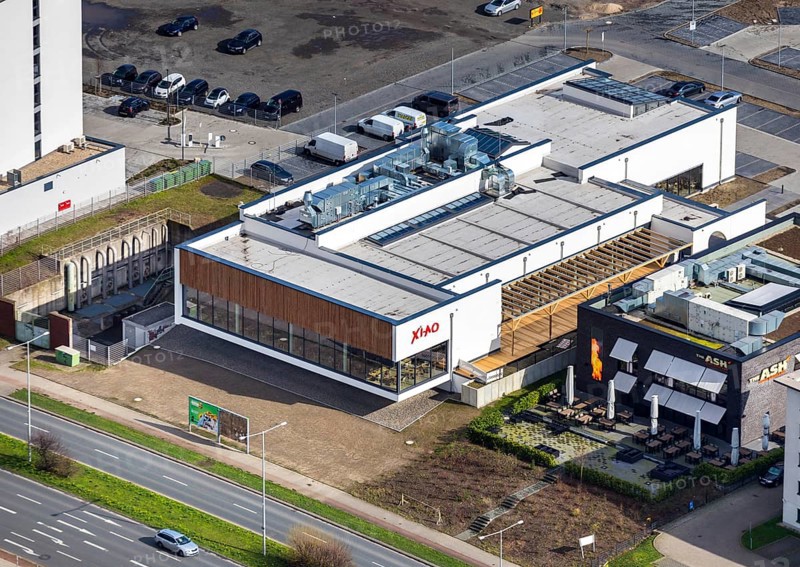 Aerial view, XIAO Restaurant, The ASH - Oberhausen, Oberhausen, Ruhr area, North Rhine-Westphalia, Germany, Brammenring, DE, food and drink, Europe, restaurant, gastronomy, gastronomy at Centro, hotel at Centro, aerial view, aerial photography, aerial photography, restaurant, overview, bird's-eye view, overview