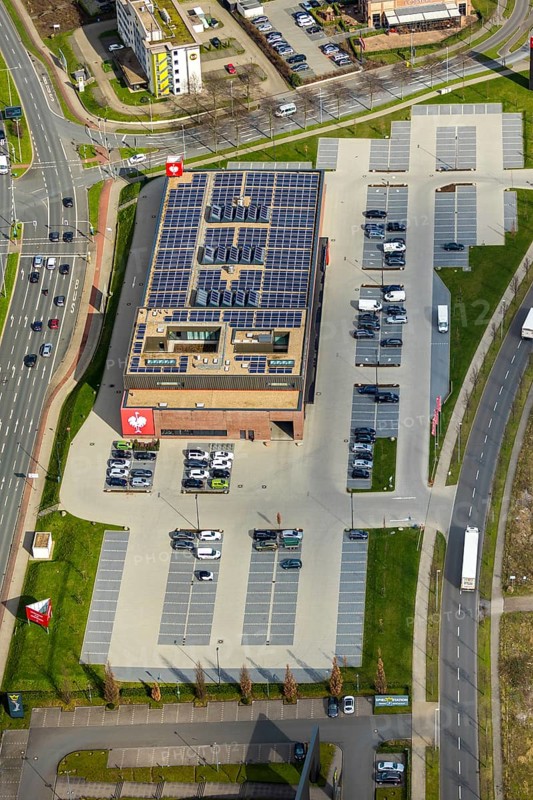 Aerial view, engelbert strauß workwearstore, Oberhausen, Ruhr area, North Rhine-Westphalia, Germany, workwear, Brammenring, DE, shopping markets, shopping place, shopping centre, Europe, aerial view, aerial photography, aerial photography, parking, overview, birds-eyes view, overview