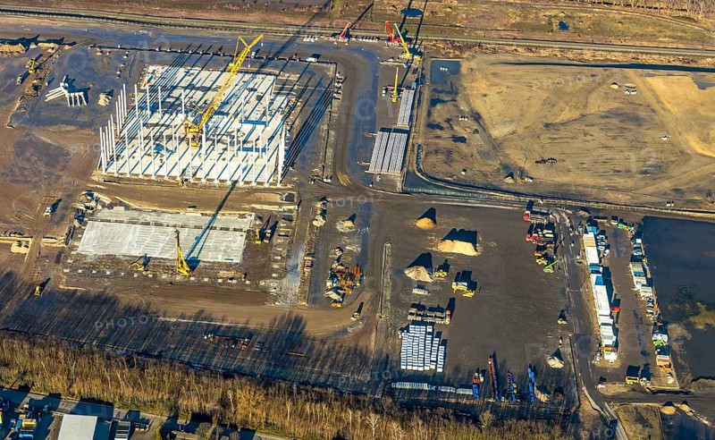 Aerial view, Logport V, Weierheide Waldteichstraße, retail chain Edeka Rhein-Ruhr, new central warehouse in the north of Oberhausen, Sterkrade, Oberhausen, Ruhr area, North Rhine-Westphalia, Germany, DE, Europe, birds-eyes view, aerial view, aerial photography, aerial photography, overview, bird's eye view