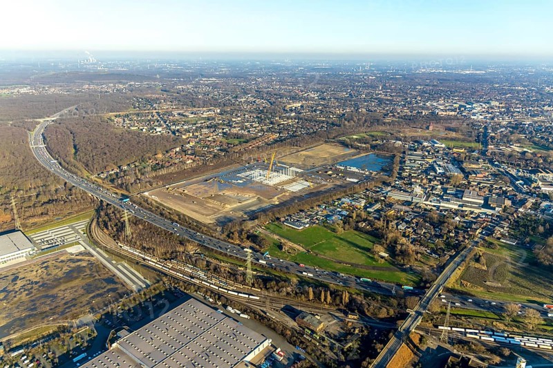 Aerial view, Logport V, Weierheide Waldteichstraße, retail chain Edeka Rhein-Ruhr, new central warehouse in the north of Oberhausen, Sterkrade, Oberhausen, Ruhr area, North Rhine-Westphalia, Germany, DE, Europe, birds-eyes view, aerial view, aerial photography, aerial photography, overview, bird's eye view