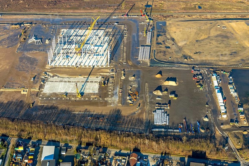 Aerial view, Logport V, Weierheide Waldteichstraße, retail chain Edeka Rhein-Ruhr, new central warehouse in the north of Oberhausen, Sterkrade, Oberhausen, Ruhr area, North Rhine-Westphalia, Germany, DE, Europe, birds-eyes view, aerial view, aerial photography, aerial photography, overview, bird's eye view
