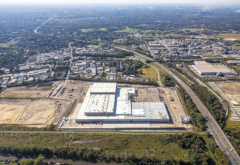 Aerial view, new access road, Oberhausen-Waldteich new EDEKA logistics centre for the Rhine-Ruhr region, Sterkrade, Oberhausen, Ruhr area, North Rhine-Westphalia, Germany, DE, Europe, birds-eyes view, aerial photograph, aerial photography, aerial photography, overview, overview, bird's eye view, Bremer AG, Duisburger Hafen AG, RAG Immobilien GmbH the joint venture logport ruhr GmbH