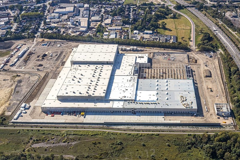 Aerial view, new access road, Oberhausen-Waldteich new EDEKA logistics centre for the Rhine-Ruhr region, Sterkrade, Oberhausen, Ruhr area, North Rhine-Westphalia, Germany, DE, Europe, birds-eyes view, aerial photograph, aerial photography, aerial photography, overview, overview, bird's eye view, Bremer AG, Duisburger Hafen AG, RAG Immobilien GmbH the joint venture logport ruhr GmbH