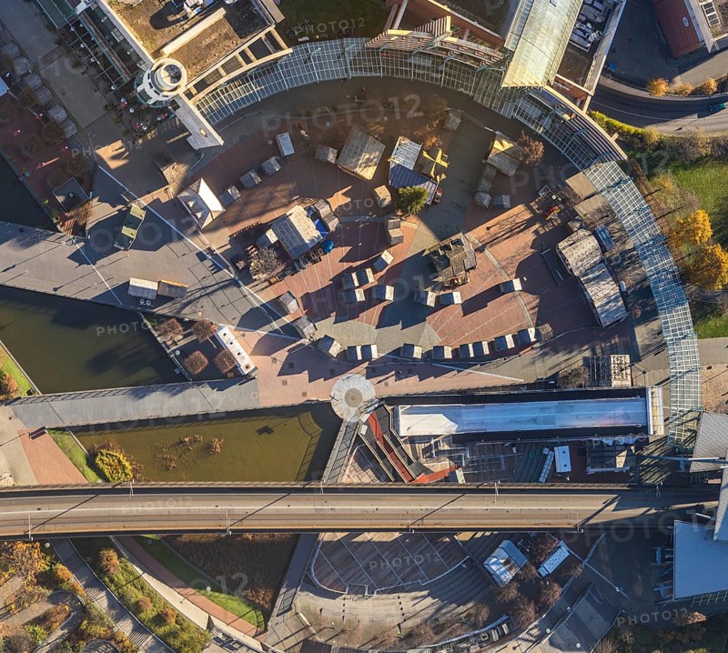 Aerial view, Platz der Guten Hoffnung, CentrO area, Borbeck, Oberhausen, Ruhr area, North Rhine-Westphalia, Germany, DE, Europe, aerial view, aerial photography, aerial photography, overview, sales huts, bird's eye view, birds-eyes view, overview