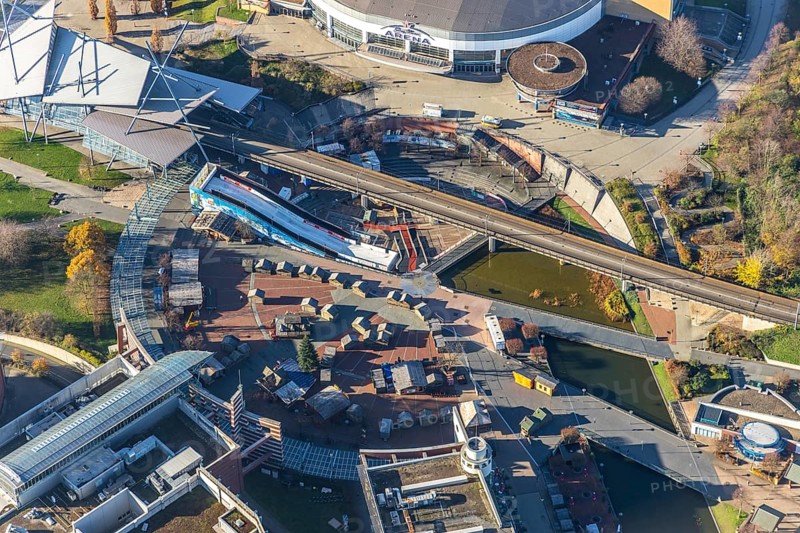 Aerial view, Platz der Guten Hoffnung, CentrO area, Borbeck, Oberhausen, Ruhr area, North Rhine-Westphalia, Germany, DE, Europe, aerial view, aerial photography, aerial photography, overview, sales huts, bird's eye view, birds-eyes view, overview