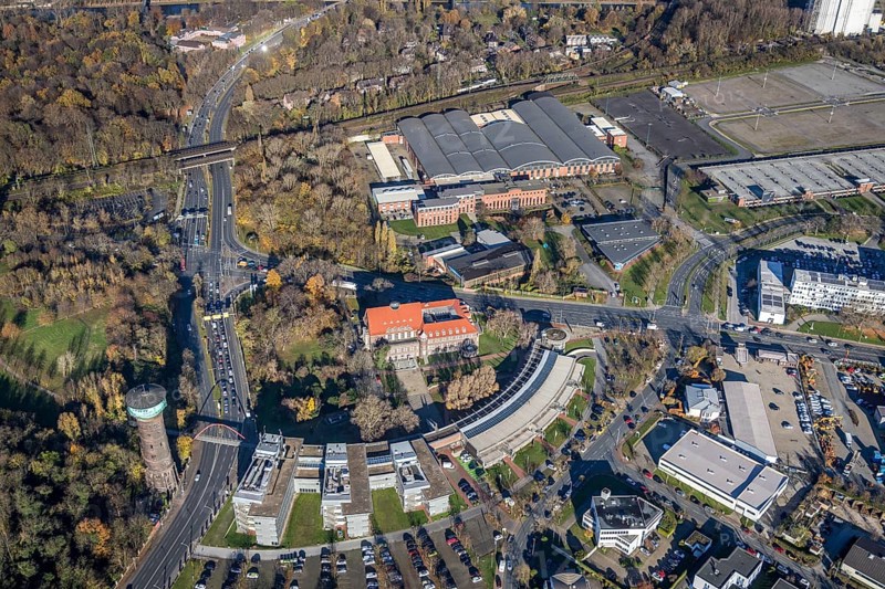 Aerial view, TZU Technology Centre for Environmental Protection Management, RWW Water Tower, Marienviertel Ost, Oberhausen, Ruhr area, North Rhine-Westphalia, Germany, DE, Essener Straße, Europe, aerial view, aerial photography, aerial photography, technology centre, tower, overview, bird's-eye view, historical sight, overview