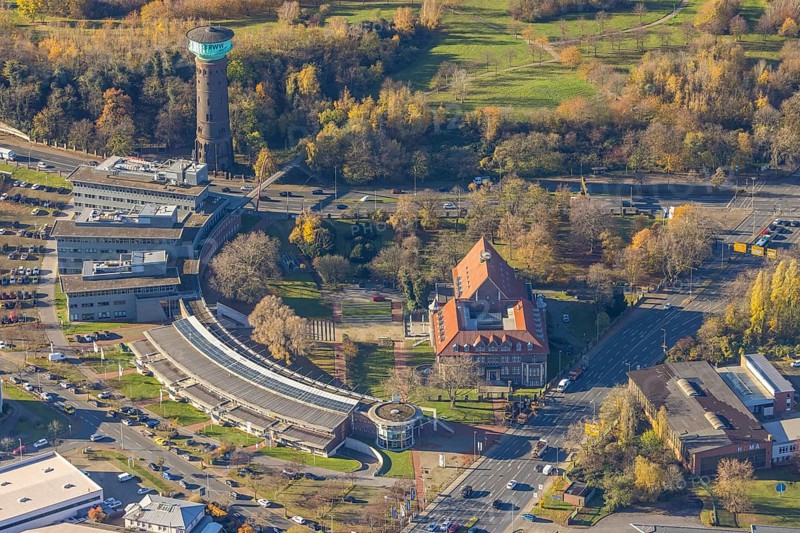 Aerial view, TZU Technology Centre for Environmental Protection Management, RWW Water Tower, Marienviertel Ost, Oberhausen, Ruhr area, North Rhine-Westphalia, Germany, DE, Essener Straße, Europe, aerial view, aerial photography, aerial photography, technology centre, tower, overview, bird's-eye view, historical sight, overview