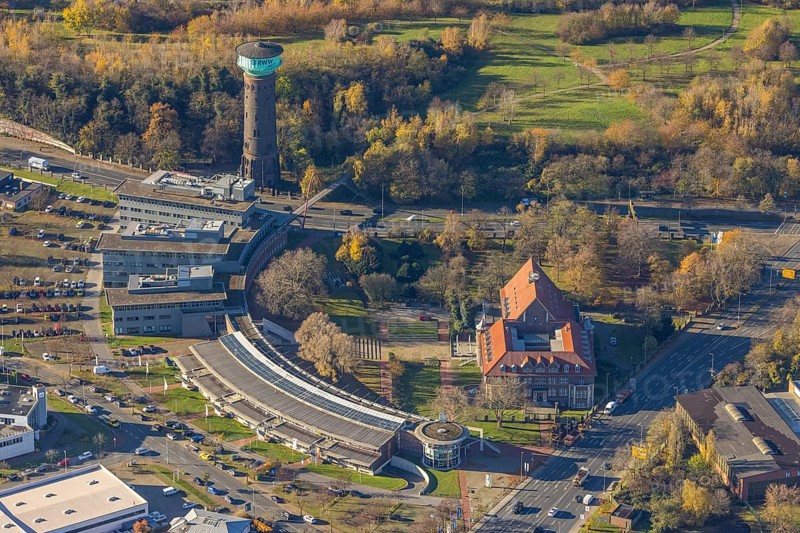 Aerial view, TZU Technology Centre for Environmental Protection Management, RWW Water Tower, Marienviertel Ost, Oberhausen, Ruhr area, North Rhine-Westphalia, Germany, DE, Essener Straße, Europe, aerial view, aerial photography, aerial photography, technology centre, tower, overview, bird's-eye view, historical sight, overview