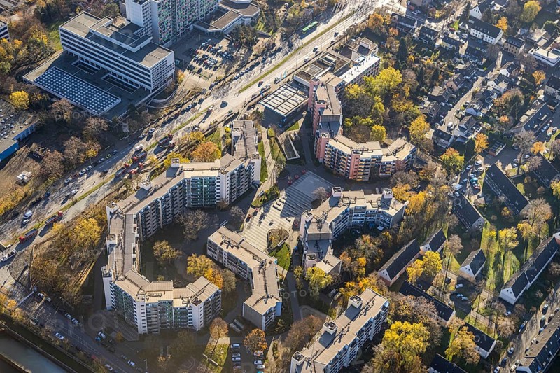 Aerial view, City-West new home, high-rise buildings Bebelstraße, Oberhausen, Ruhr area, North Rhine-Westphalia, Germany, DE, Europe, property tax, high-rise buildings, real estate, aerial view, aerial photography, aerial photography, overview, bird's-eye view, residential complex, living and living, residential area, residential buildings, residential park, residential quality, residential neighbourhood, housing estate, birds-eyes view, overview