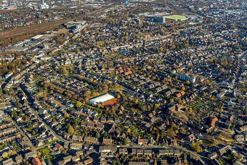 Aerial photo, Alstaden, tennis club, air dome, Oberhausen, Ruhr area, North Rhine-Westphalia, Germany, Europe, birds-eyes view, aerial photography, aerial photography, overview, overview, bird's eye view