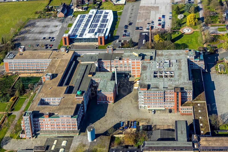 Aerial photo, Tengelmann Areal, Tengelmann head office, Linksruhr, Mülheim an der Ruhr, Ruhr area, North Rhine-Westphalia, Germany, Mülheim, an, der, Ruhr, DE, Europe, birds-eyes, view, aerial photograph, aerial photography, aerial photography, overview, overview, bird's eye view, office, service, workplaces