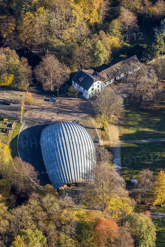 Aerial view, LVR-Industriemuseum St. Antony-Hütte, Klosterhardt, Oberhausen, Ruhr area, North Rhine-Westphalia, Germany, Antoniestraße, DE, Europe, birthplace of the Ruhr industry, autumn colours, industrial archaeological park, aerial photograph, aerial photography, aerial photography, museum, overview, bird's-eye view, forest area, birds-eyes view, overview
