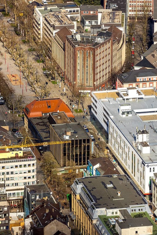 Aerial view, Zaporozhye Square, Oberhausen City Library, Oberhausen, Ruhr area, North Rhine-Westphalia, Germany, library, DE, Europe, aerial view, aerial photography, aerial photography, car parks, overview, bird's-eye view, overview