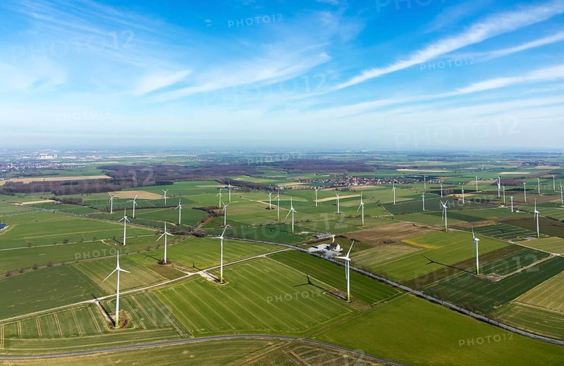 Aerial view, wind turbines on the B55 federal road, Warstein, North Rhine-Westphalia, Germany