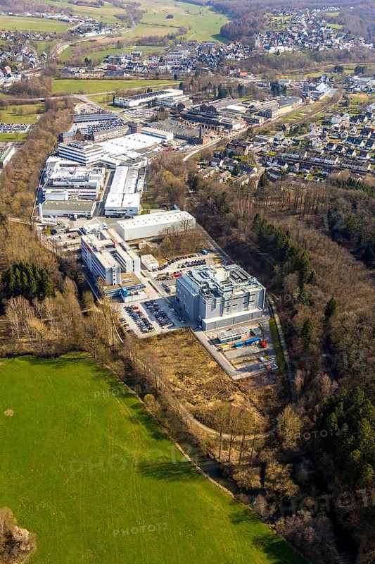 Aerial view, Belecke-West industrial estate, Max-Planck-Straße, Warstein, North Rhine-Westphalia, Germany