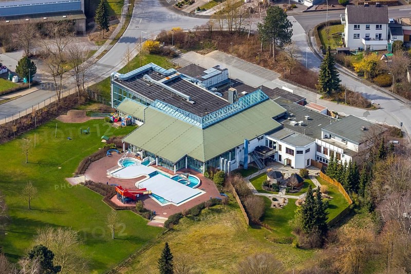 Aerial view, Allwetterbad Warstein, Warstein, North Rhine-Westphalia, Germany