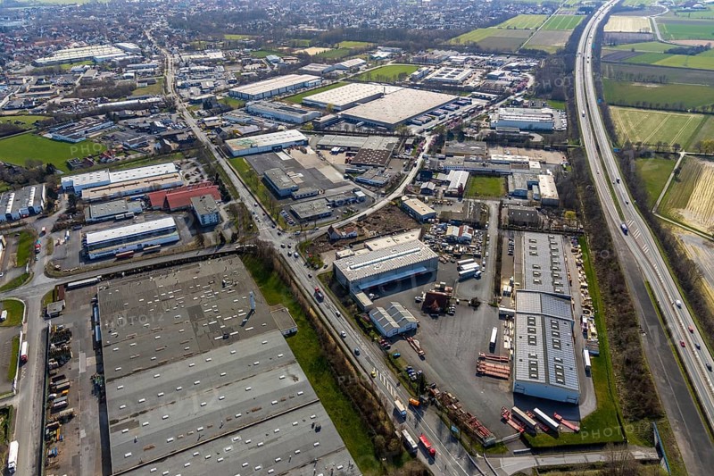 Aerial view, Hammer Straße industrial estate, Werl, North Rhine-Westphalia, Germany