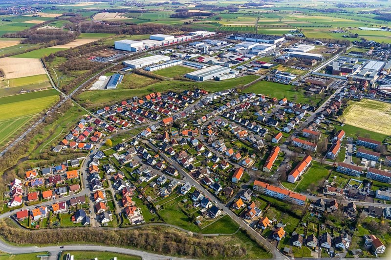 Aerial view, Hansering residential and commercial area, Werl, North Rhine-Westphalia, Germany