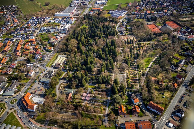 Aerial view, park cemetery, Werl, North Rhine-Westphalia, Germany
