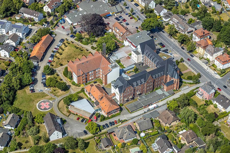 Aerial view, Marienhospital, EDEKA supermarket, Werl, Soester Börde, North Rhine-Westphalia, Germany